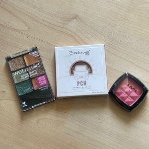 NYX Powder Blush, wet n wild Glitter Palette , the CREME shop powder bronzer